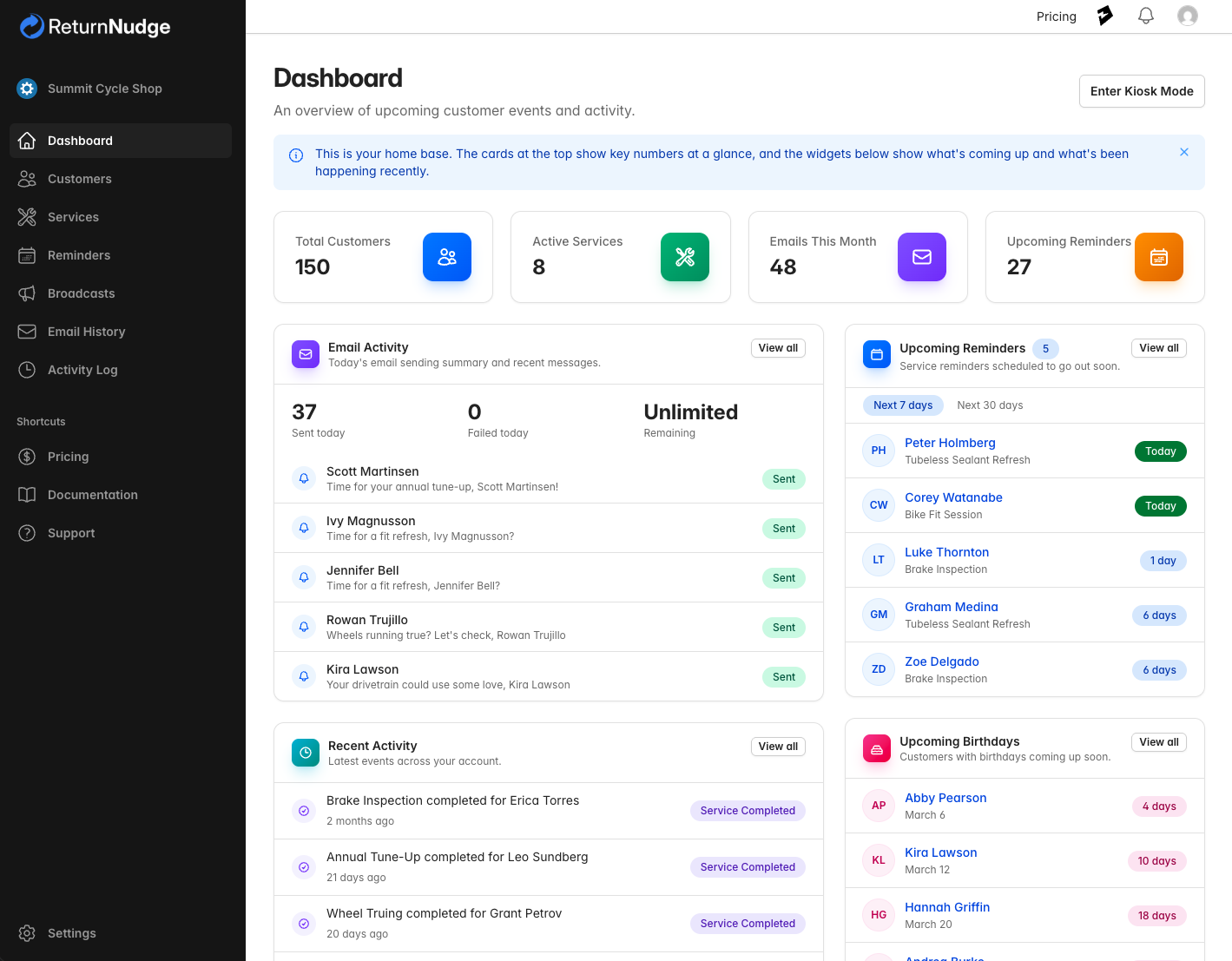 ReturnNudge Dashboard